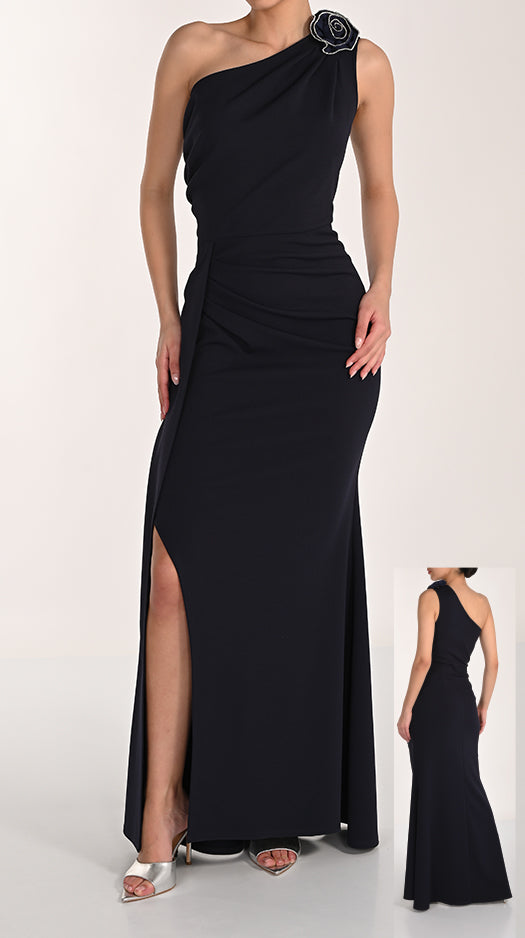 LONG KNIT ONE SHOULDER DRESS