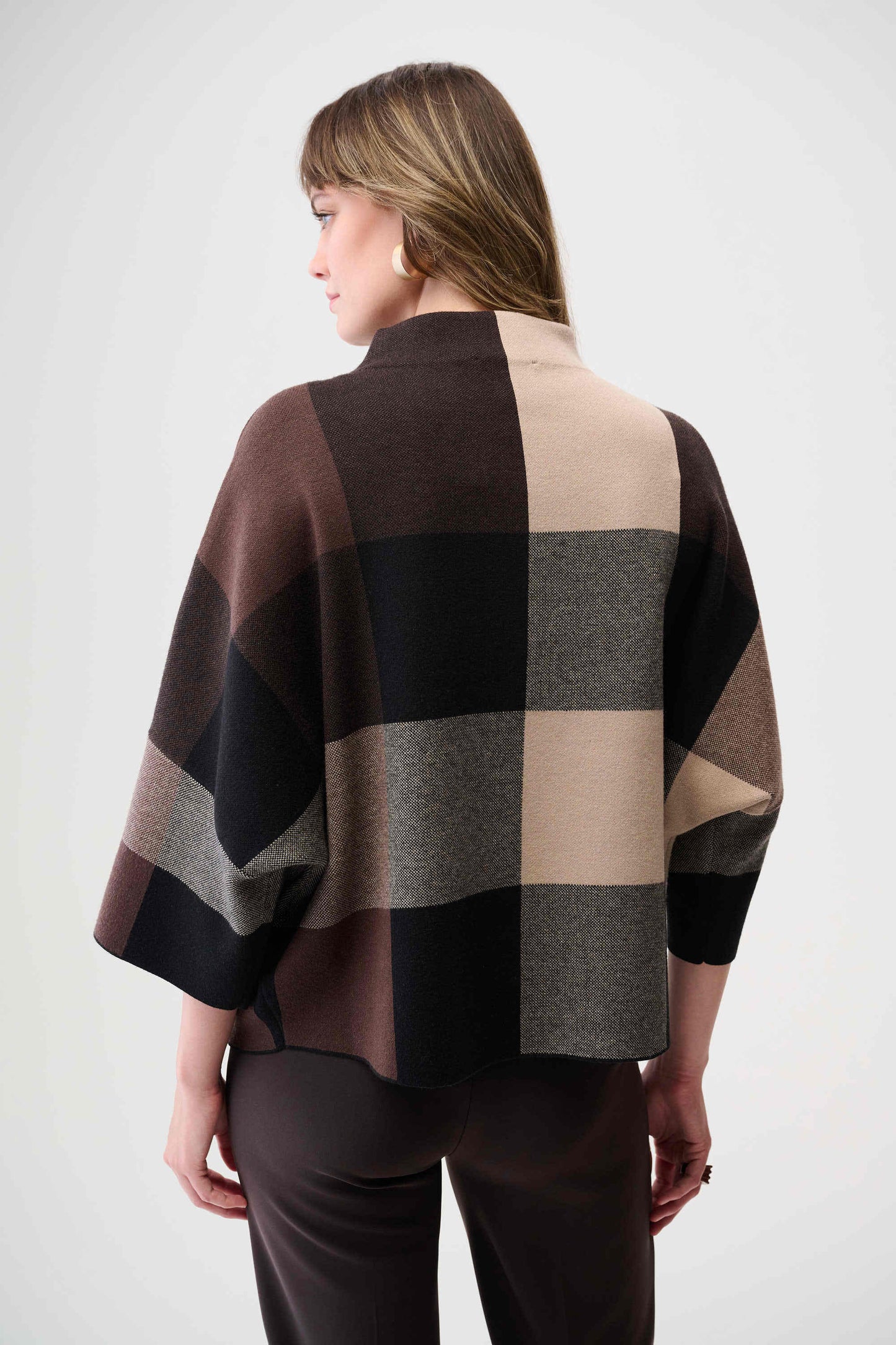 PLAID BOXY SWEATER W/ FUNNEL NECK