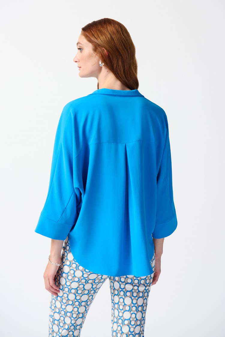WOVEN BUTTONED COLLAR BOXY TOP 242057