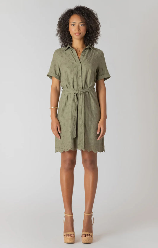 THE ANGIE LINEN S/S BELTED EYELET DRESS