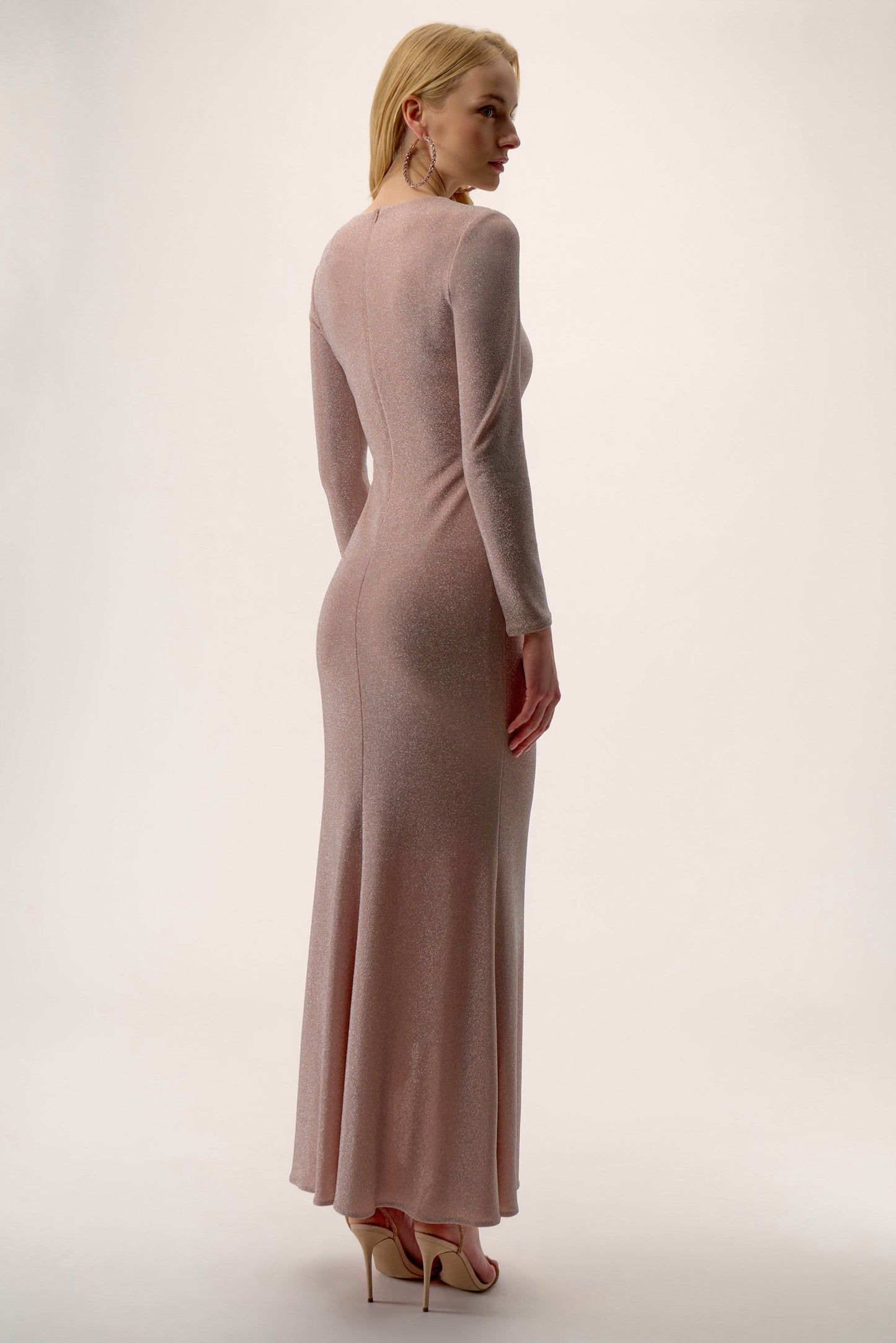 SPARKLE KNIT TRUMPET GOWN WITH CASCADE RUFFLE 254703