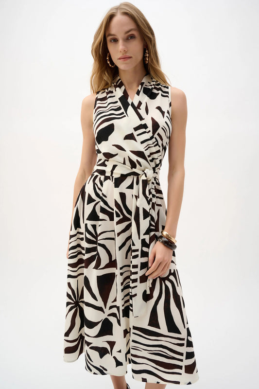 Gauze Tropical Print Fit And Flare Wrap Dress 262226