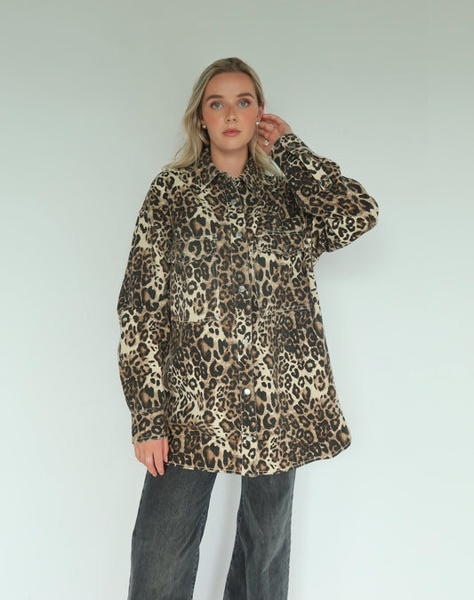 SHANIA  DENIM LEOPARD OVERSIZED JACKET