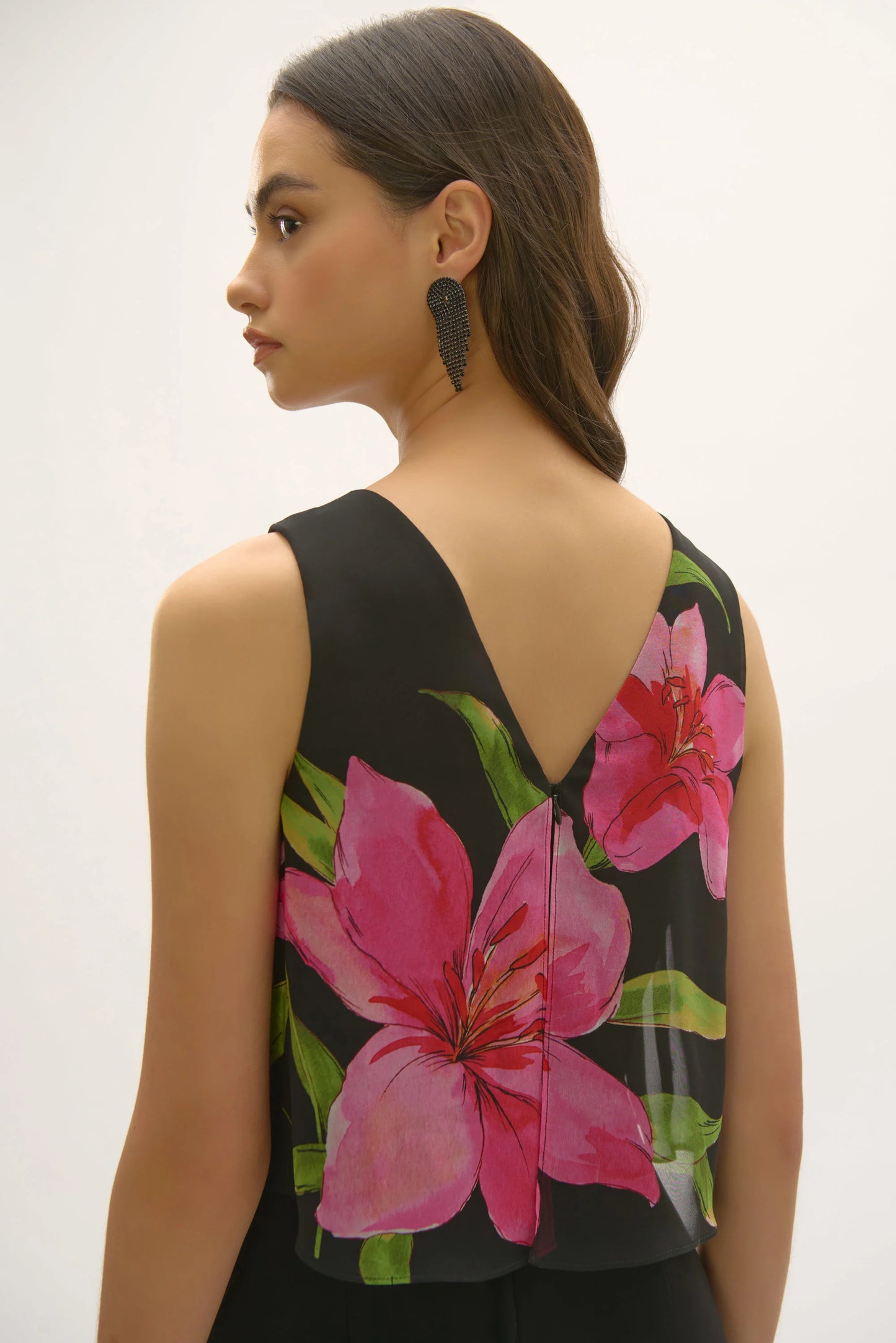 Silky Knit and Floral Chiffon Wide Leg Jumpsuit 252704