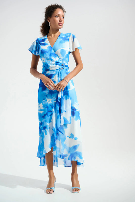 CHIFFON PRINT WRAP RUFFLE DRESS WITH RUFFLE DETAIL 261739