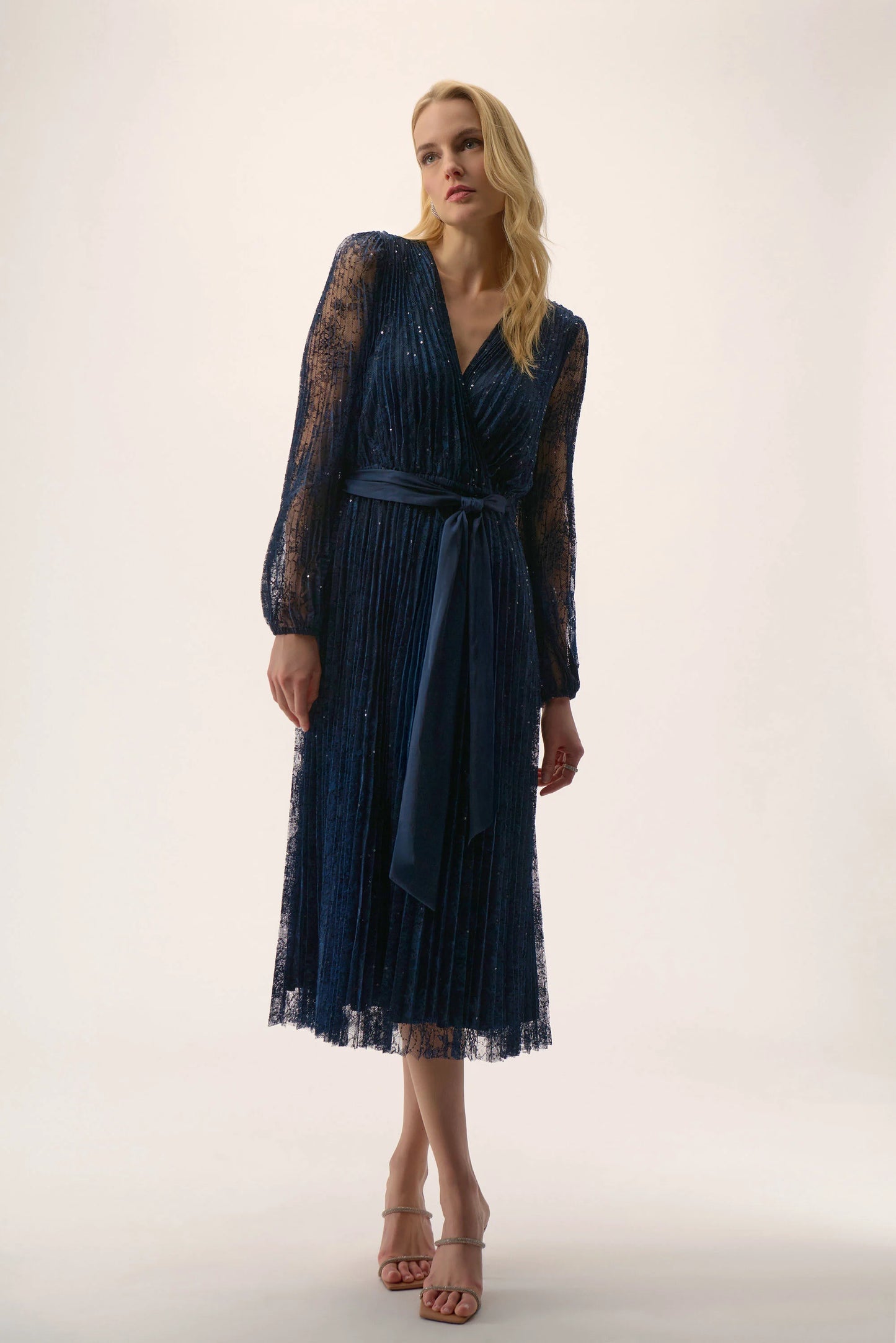 SEQUINED PLEATED L/S FIT AND FLARE 254721