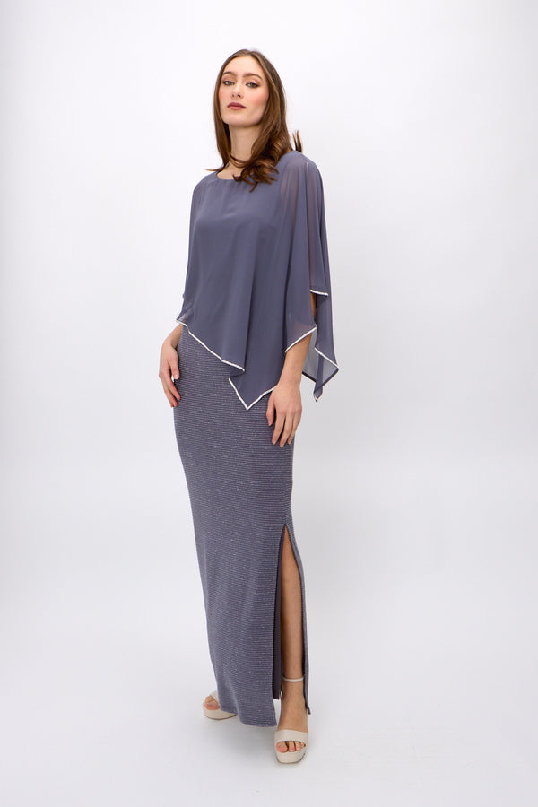 CHIFFON OVERLAY MAXI DRESS WITH RHINESTONE TRIM AND METALLIC TRIM SKIRT 179257
