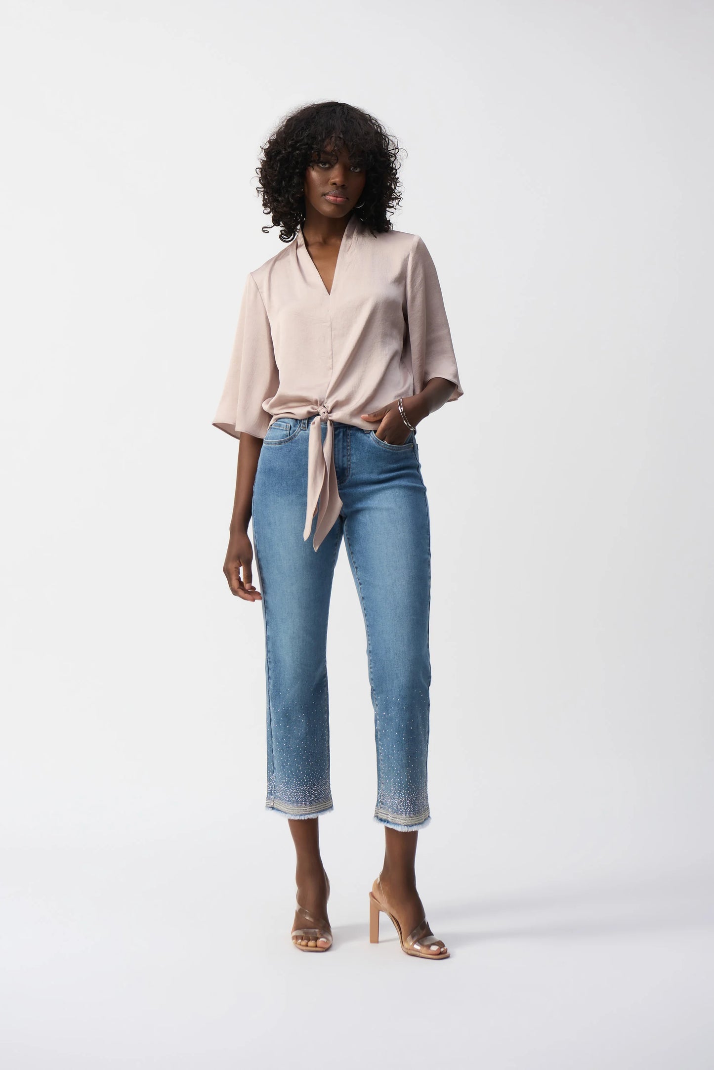 SATIN VNECK TOP WITH TIE FRONT 251253