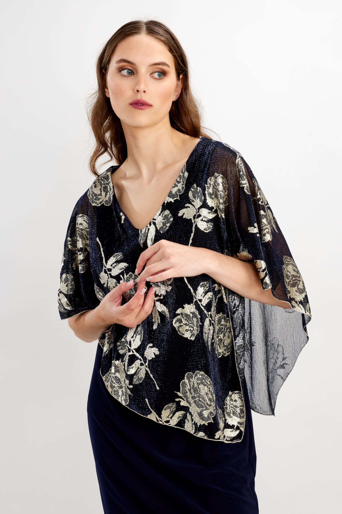 KNIT DRESS WITH SHIMMER OVERLAY 248348 BY FRANK LYMAN