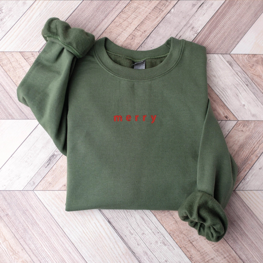 MERRY EMROIDERED CHRISTMAS SWEATSHIRT