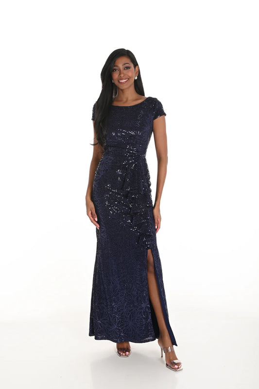 LONG SEQUIN SHORT SLEEVE GOWN 259188
