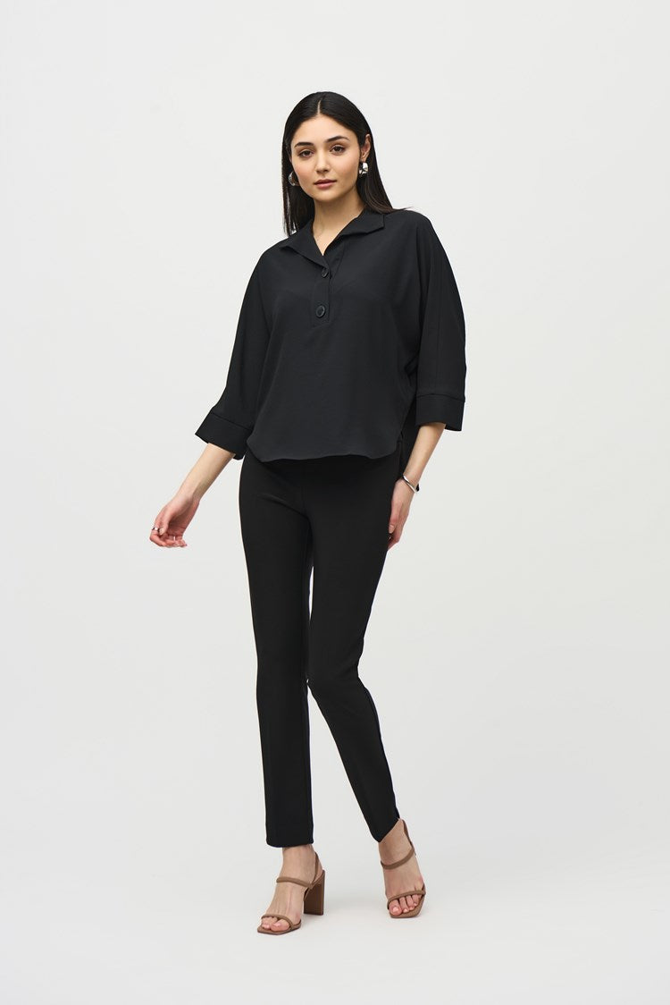 WOVEN BUTTONED COLLAR BOXY TOP 242057