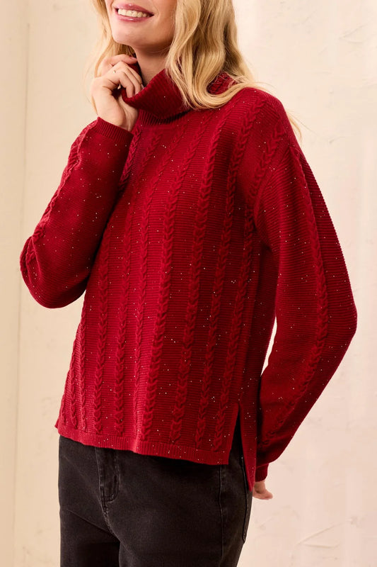THE TASHA CABLE KNIT COWL NECK SWEATER