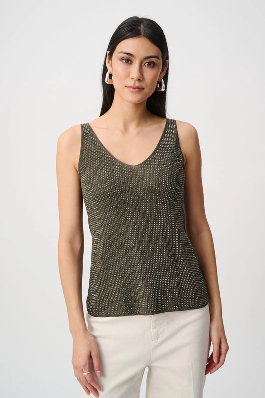 Metallic Knitted Camisole with Rhinestones 252915