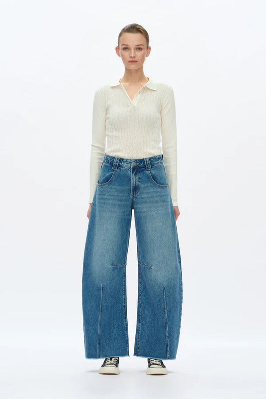 MID RISE DROP CROTCH BARREL JEAN