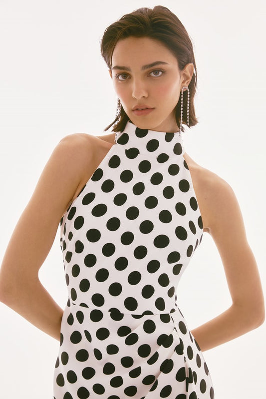LUX TWILL DOT PRINT HALTER DRESS 251759