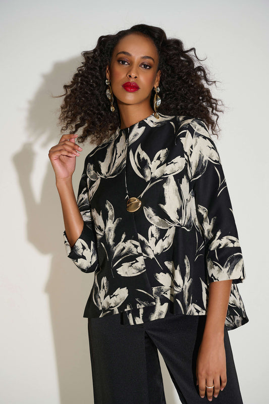 Jacquard Floral Print Swing Jacket 253719