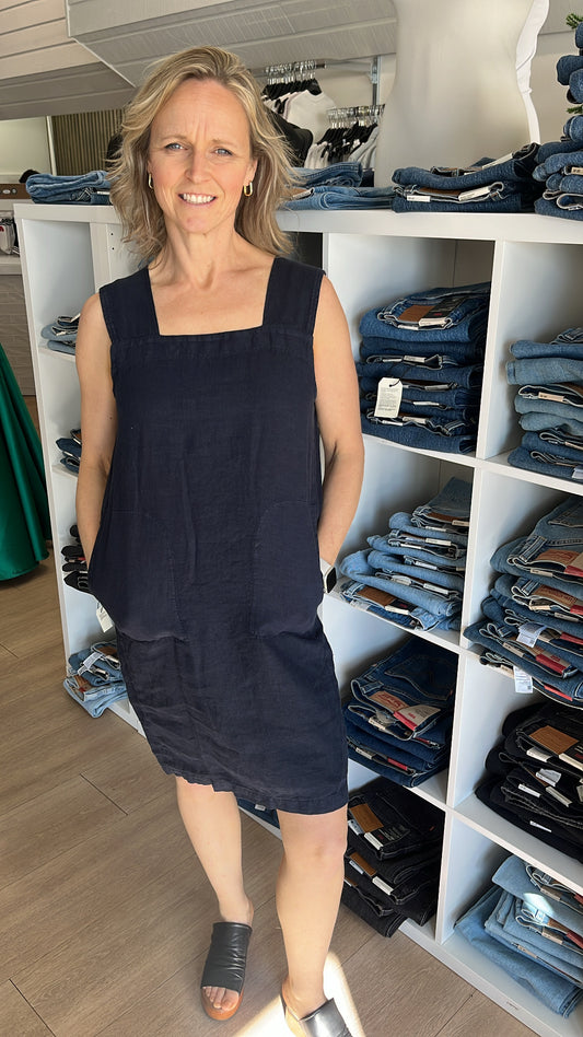 SOLID STRAP LINEN DRESS C46353