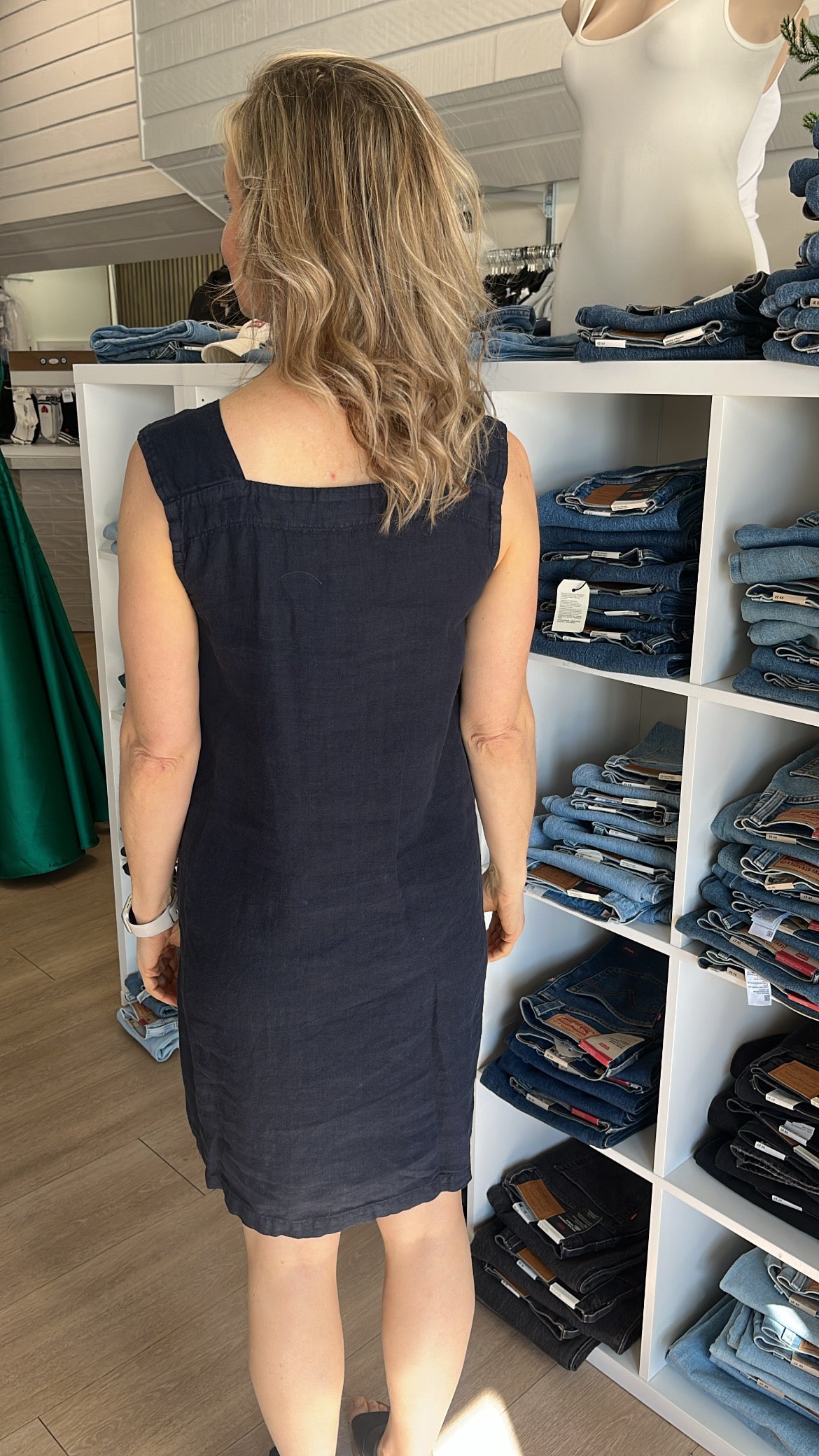 SOLID STRAP LINEN DRESS C46353