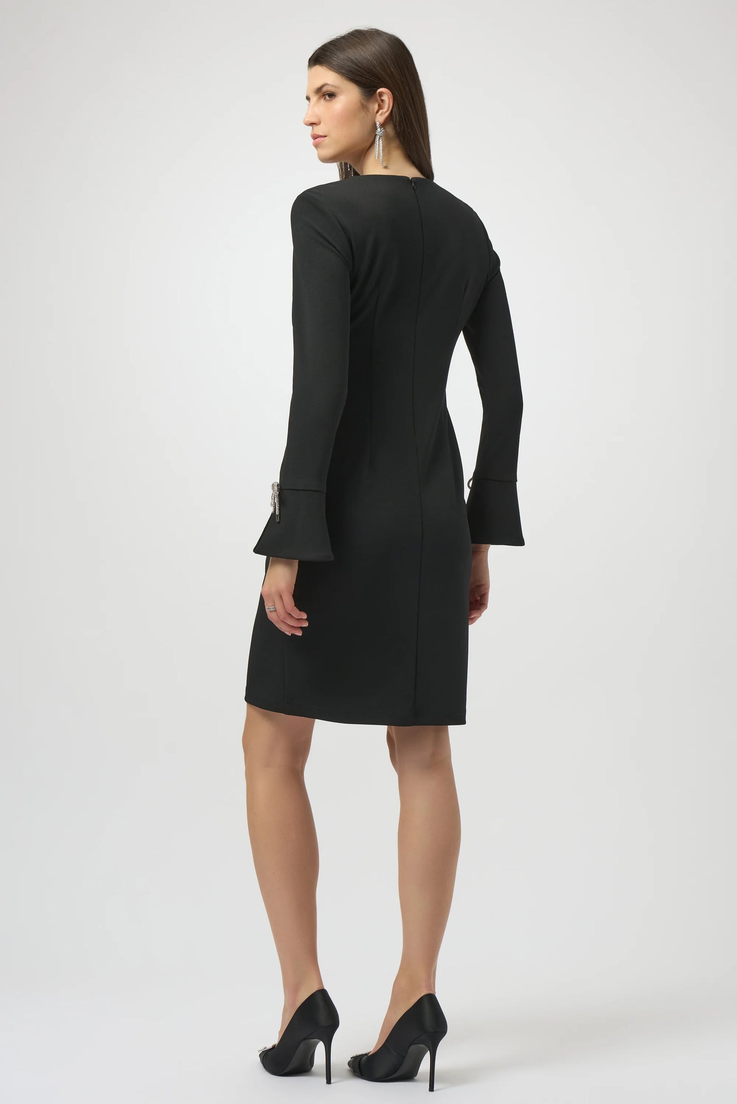 Scuba Crepe Shift Dress With Rhinestone Bows 254048