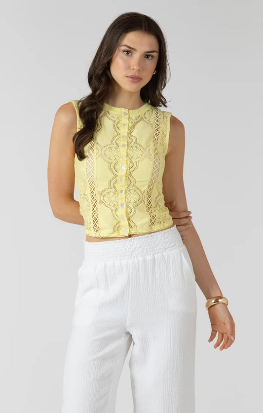 THE AMITY LACE CUTOUT BUTTON FRONT TANK