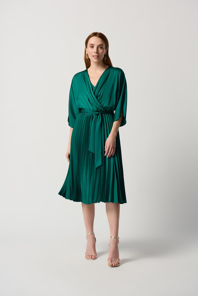 green satin fit and flare dress Joseph Ribkoff Fit And Flare Dress With Lapel Collar Style 261719 Midnight Blue / 18