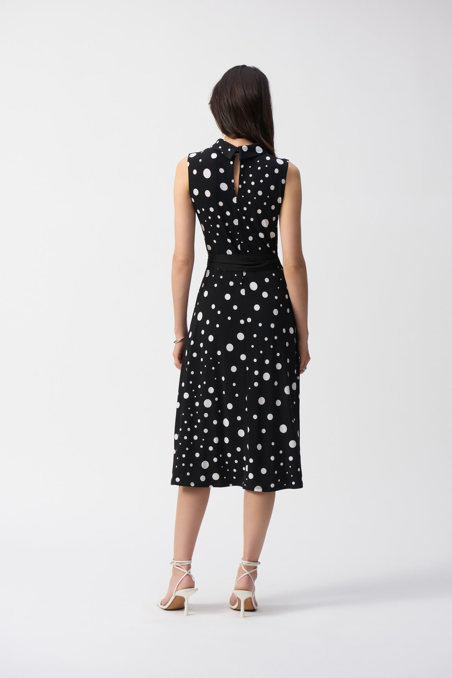 SILKY KNIT DOT PRINT FIT AND FLARE DRESS 251066
