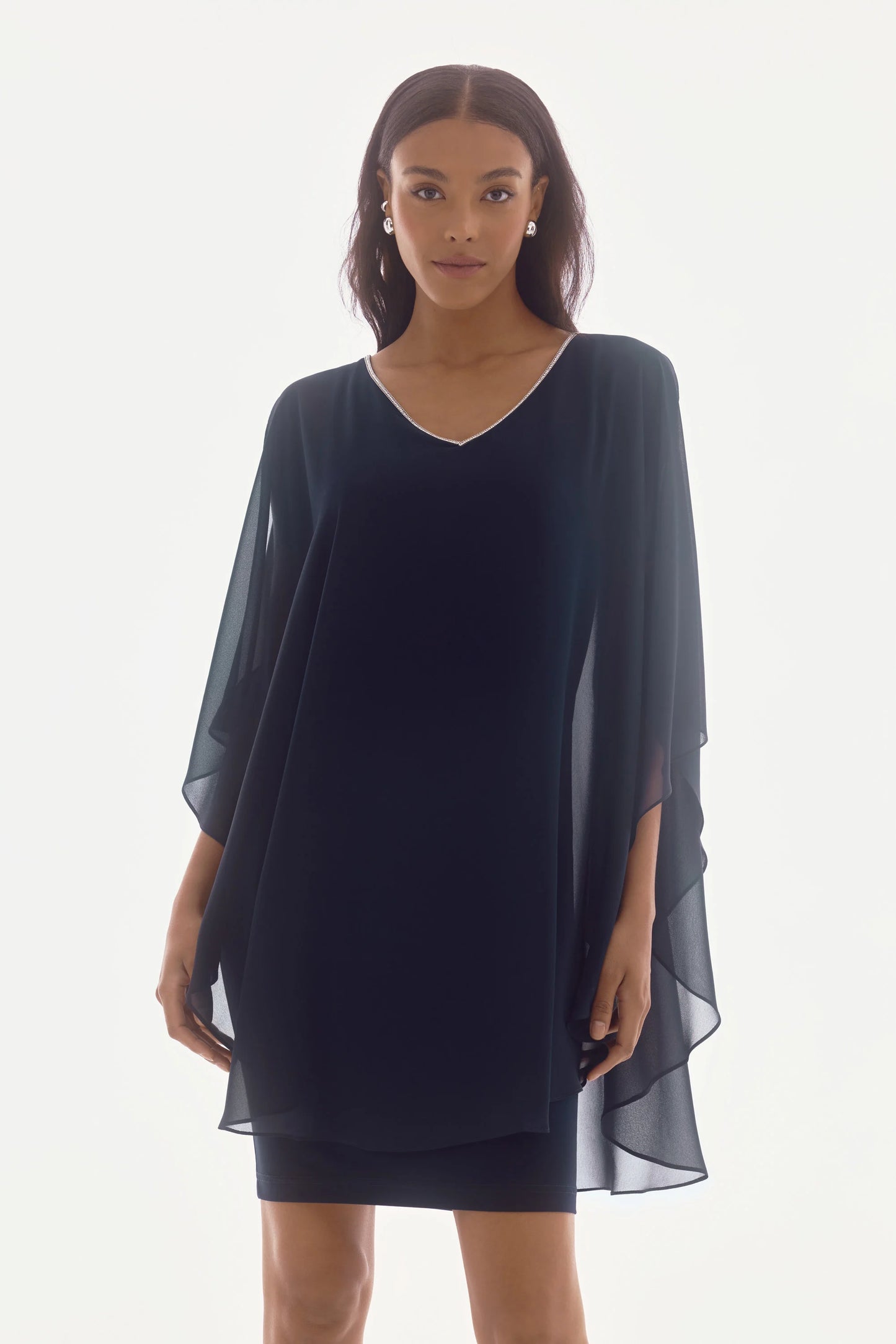 CHIFFON AND SILKY KNIT LAYERED DRESS 251746