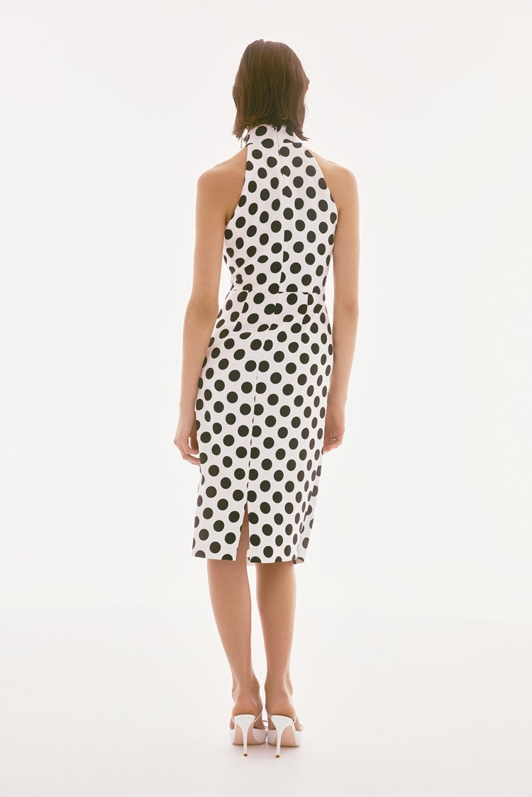 LUX TWILL DOT PRINT HALTER DRESS 251759