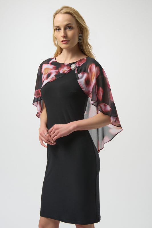 FLORAL CHIFFON SILKY KNIT LAYERED DRESS
