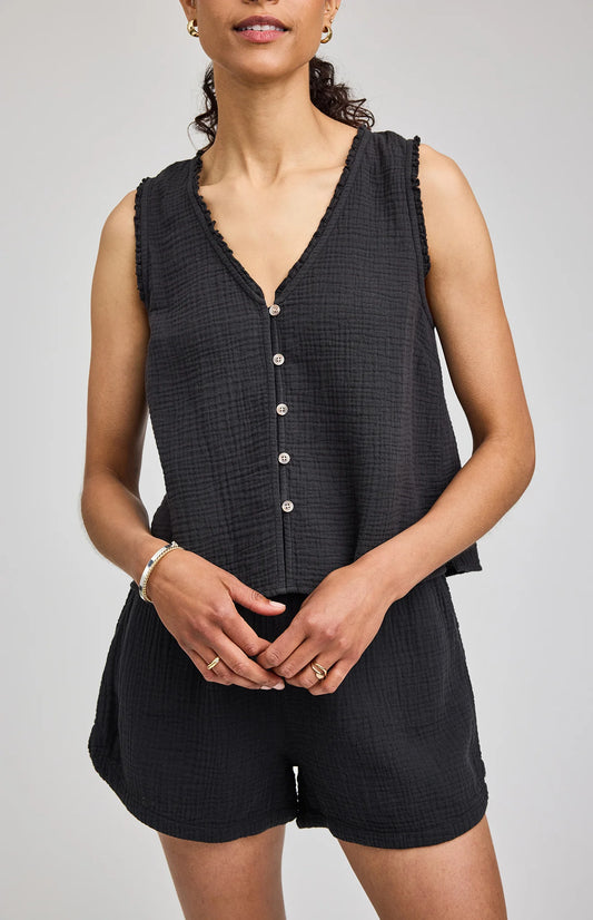 BREANNA GAUZE BUTTON UP TANK