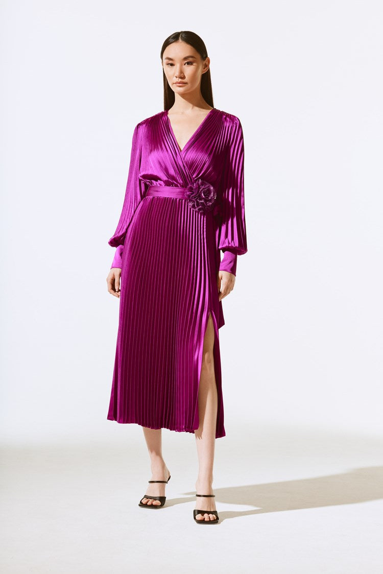SATIN PLEATED MIDI DRESS 243771