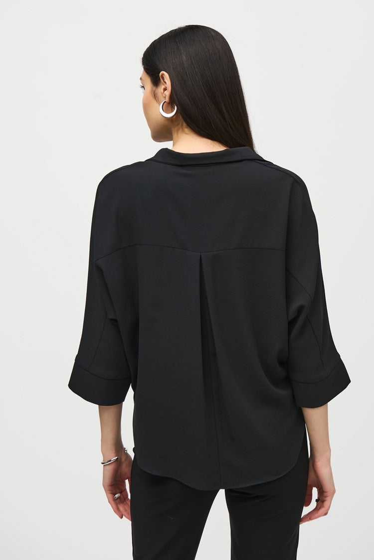 WOVEN BUTTONED COLLAR BOXY TOP 242057