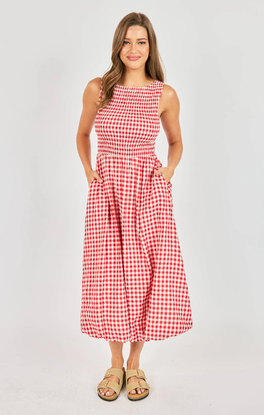 APPLE BUTTER CHECKERED MAXI DRESS