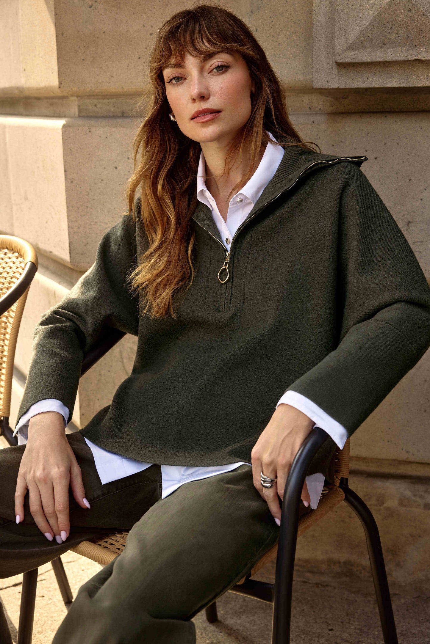 Sweater Knit Boxy Pullover With Zipped Collar 253963