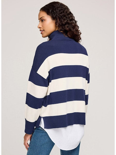 IDRIS LONG SLV STRIPE ZIP TOP