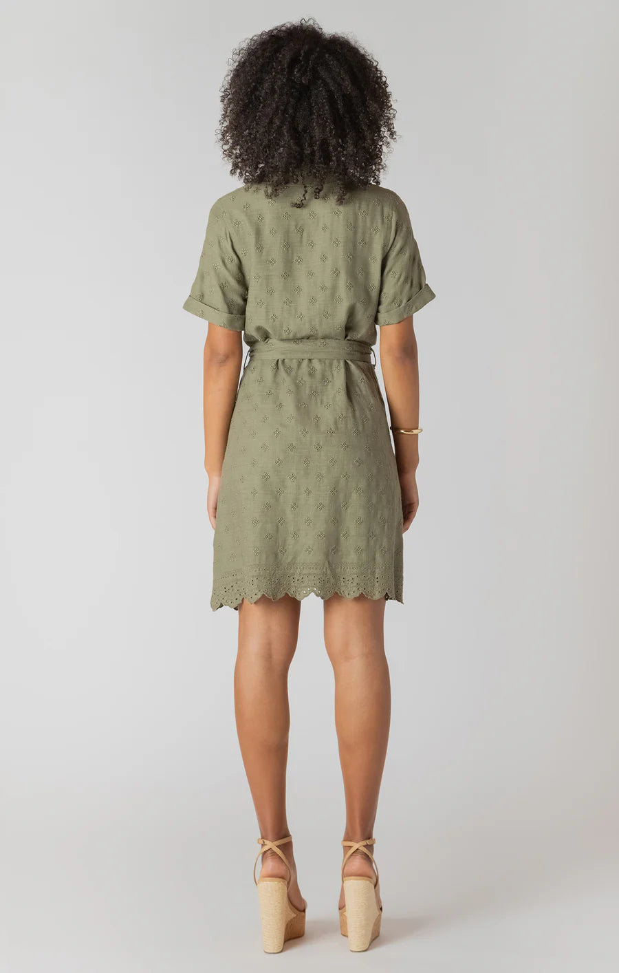 THE ANGIE LINEN S/S BELTED EYELET DRESS