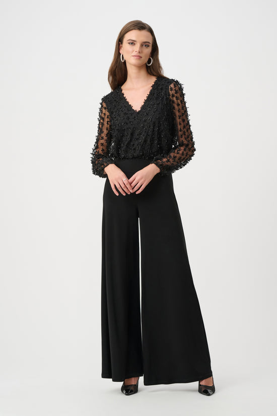 Silky Knit and Sheer Novelty Wide Leg Jumpsuit 263723