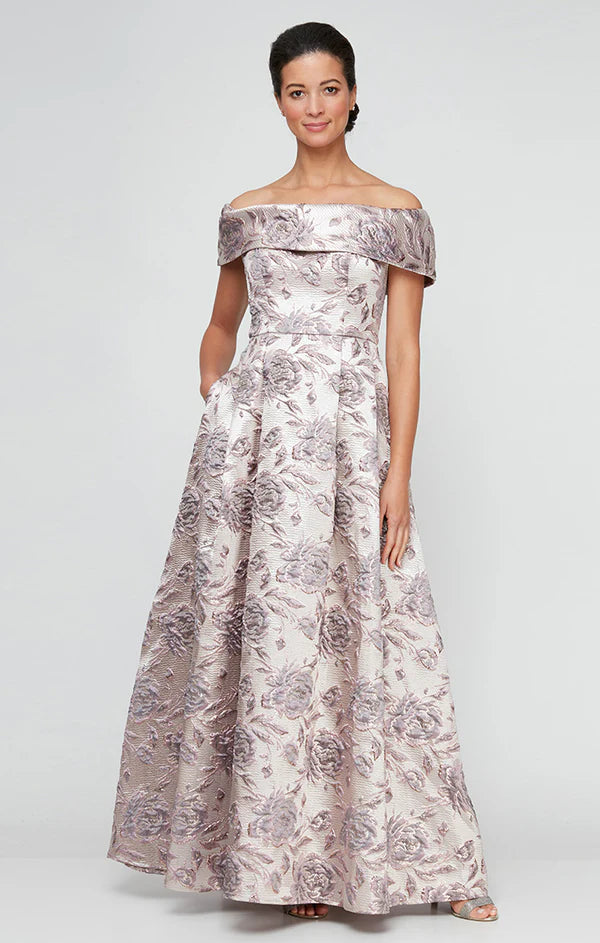 JASMINE LONG FLORAL OFF SHOULDER GOWN