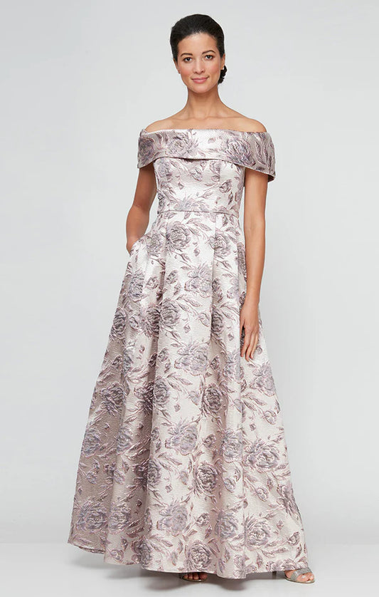 JASMINE LONG FLORAL OFF SHOULDER GOWN