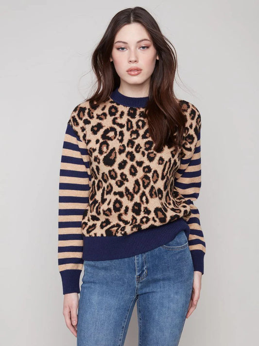 LEOPARD CREW NECK SWEATER