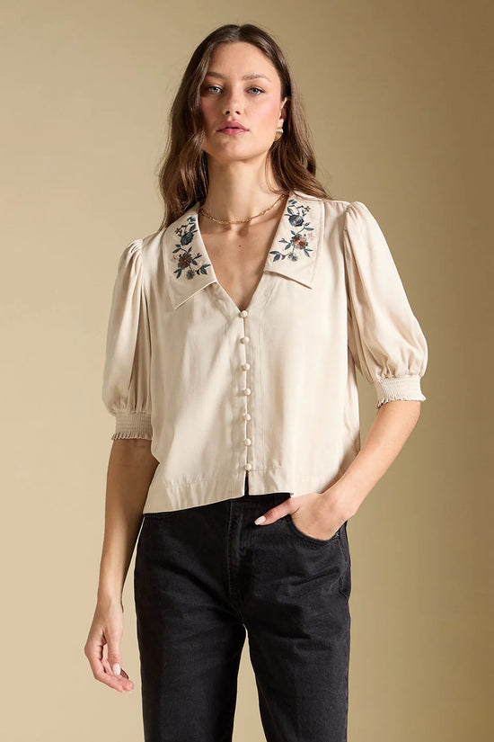 THE STACIA EMBROIDERED COLLAR TOP