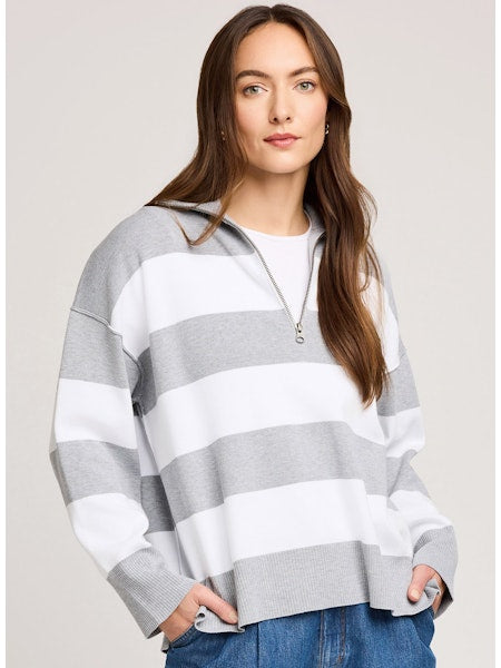 IDRIS LONG SLV STRIPE ZIP TOP