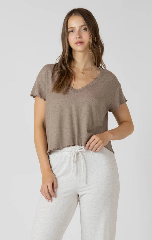 THE EVIE  LACE TRIM WAFFLE TOP