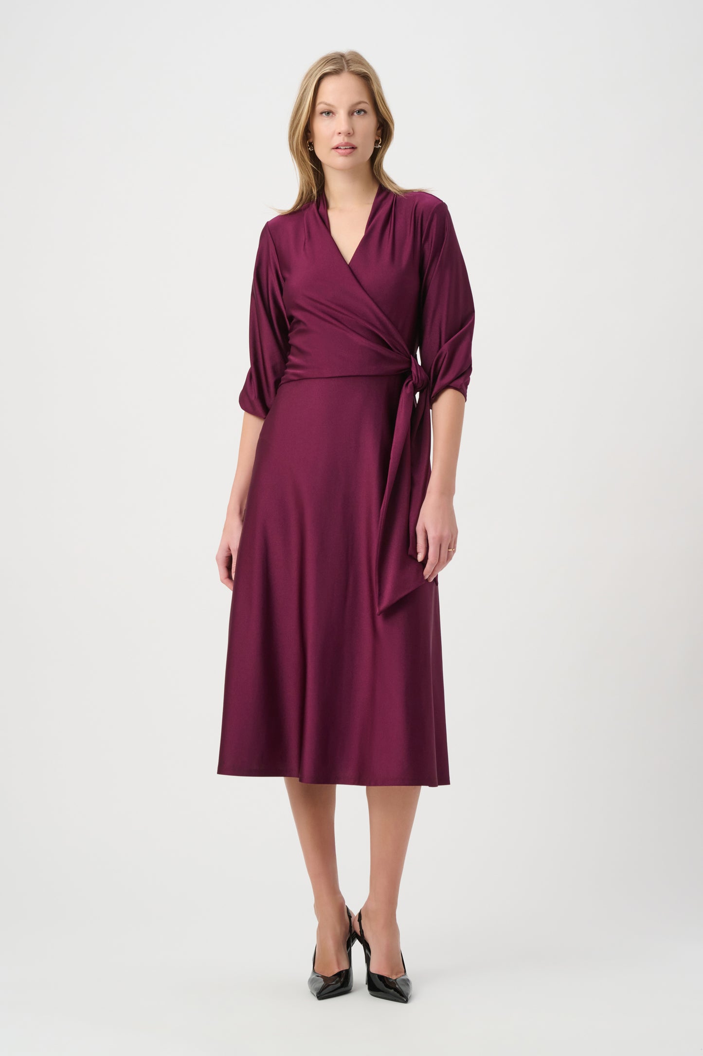 Knit Satin Flowy Wrap Dress 264070