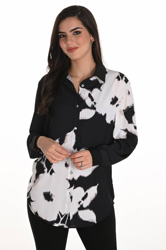 FLORAL STUDDED BUTTON BLOUSE 253814