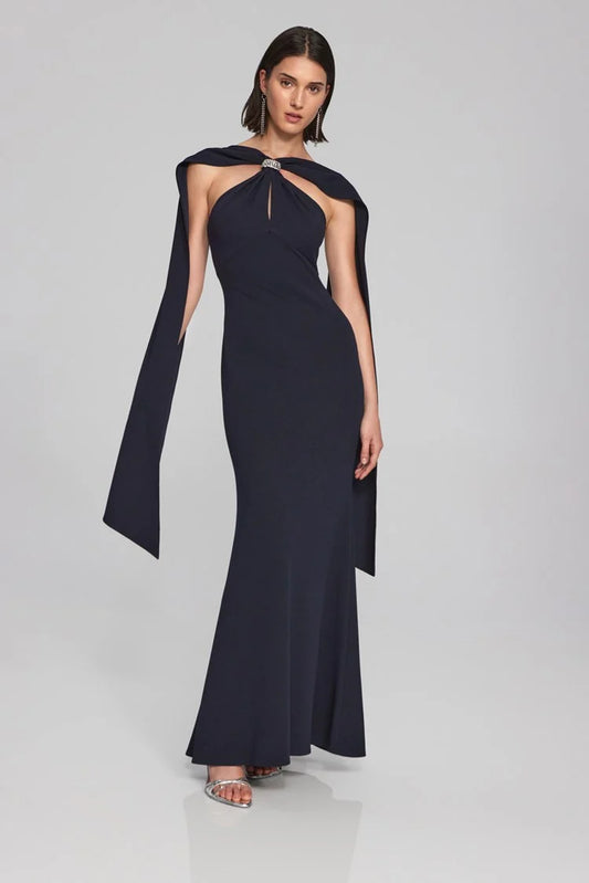 SCUBA CREPE TRUMPET LONG GOWN WITH RHINESTONE DETAIL 241786