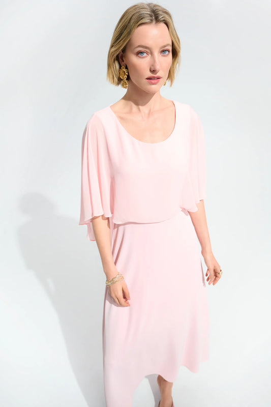 Woven Twill A-Line Dress With Chiffon Overlay 261708
