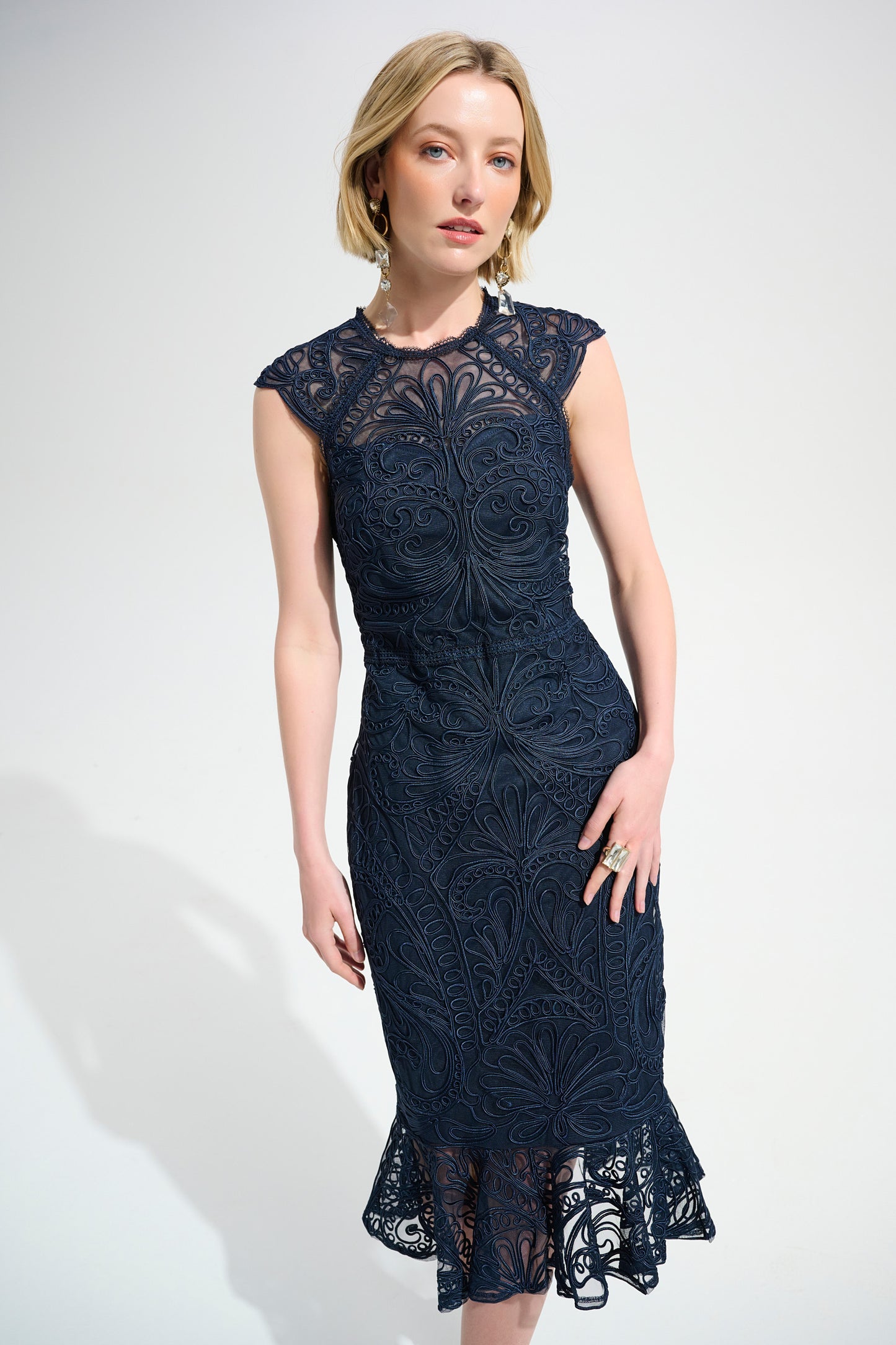 RIBKOFF GUIPURE SOUTACHE TRUMPET DRESS