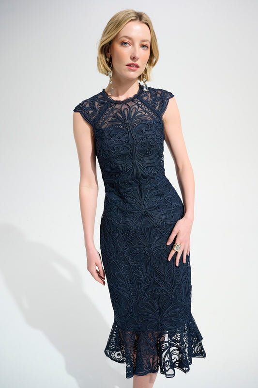 RIBKOFF GUIPURE SOUTACHE TRUMPET DRESS